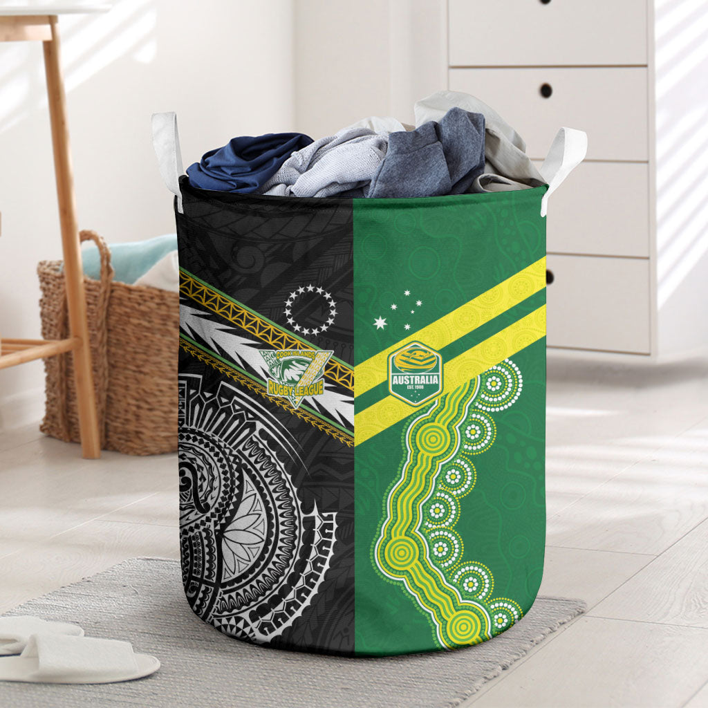 Rugby Cook Islands and Australia Laundry Basket Tatau Tribal with Aboriginal Chevron Sport Style LT03 Multicolor - Polynesian Pride