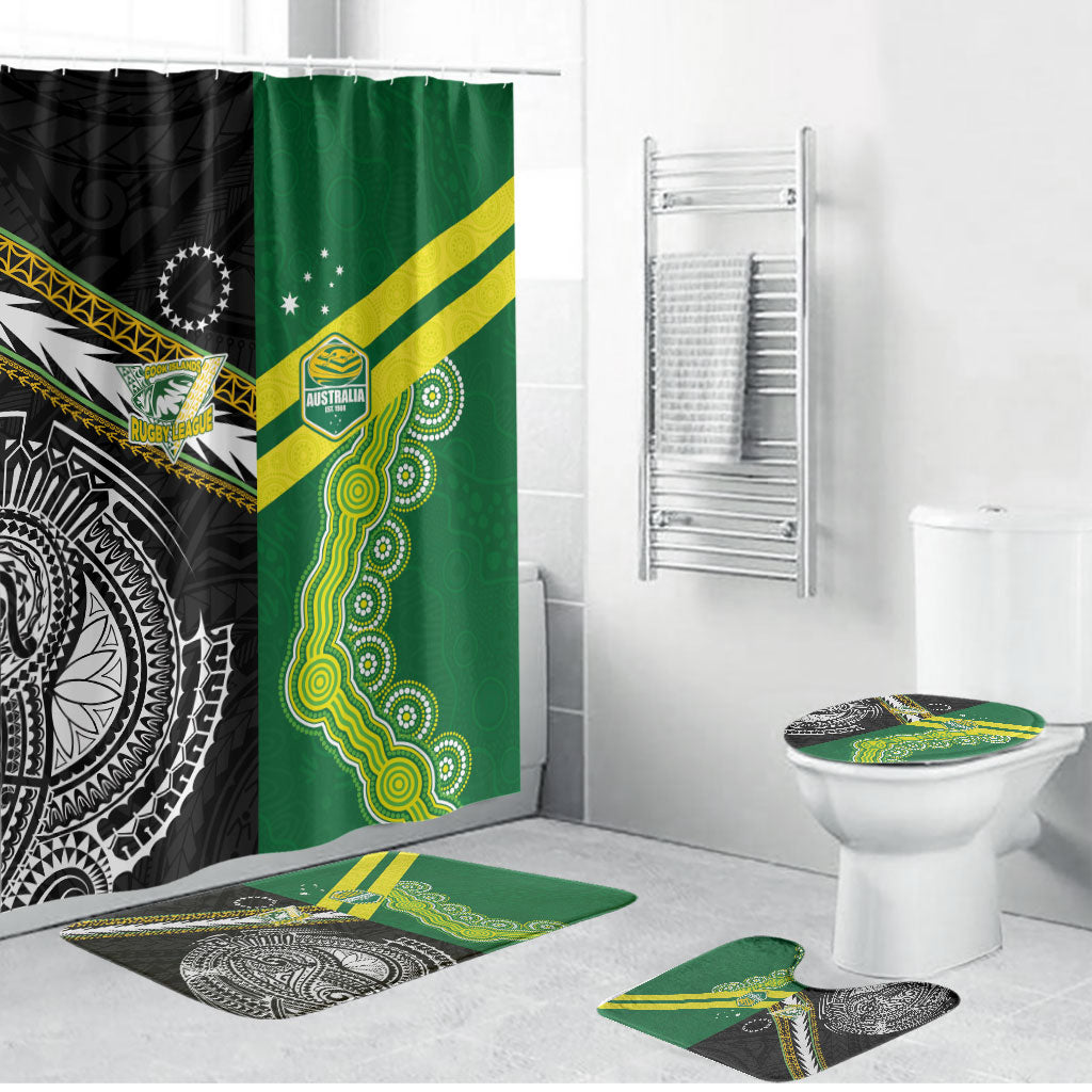 Rugby Cook Islands and Australia Bathroom Set Tatau Tribal with Aboriginal Chevron Sport Style LT03 Bathroom Set (4 pcs) Multicolor - Polynesian Pride