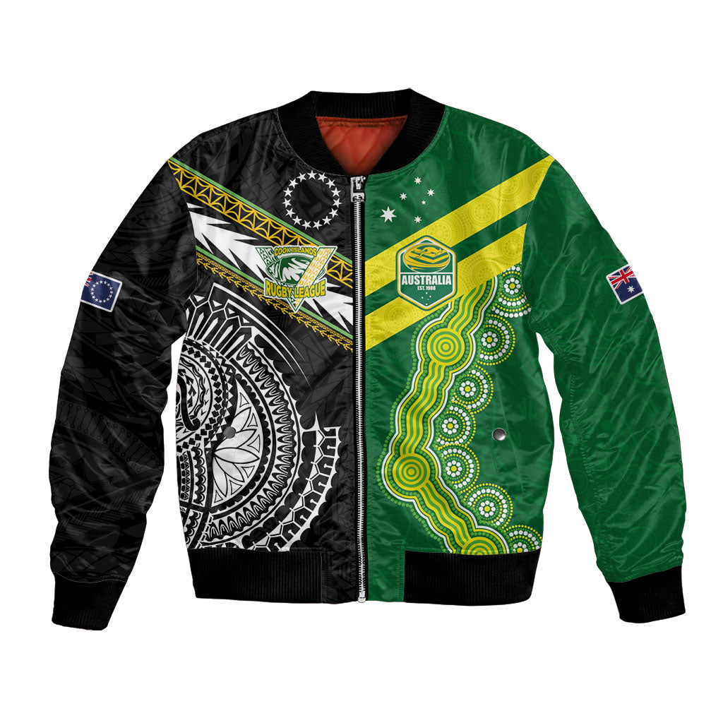 Custom Rugby Cook Islands and Australia Bomber Jacket Tatau Tribal with Aboriginal Chevron Sport Style LT03 Unisex Multicolor - Polynesian Pride