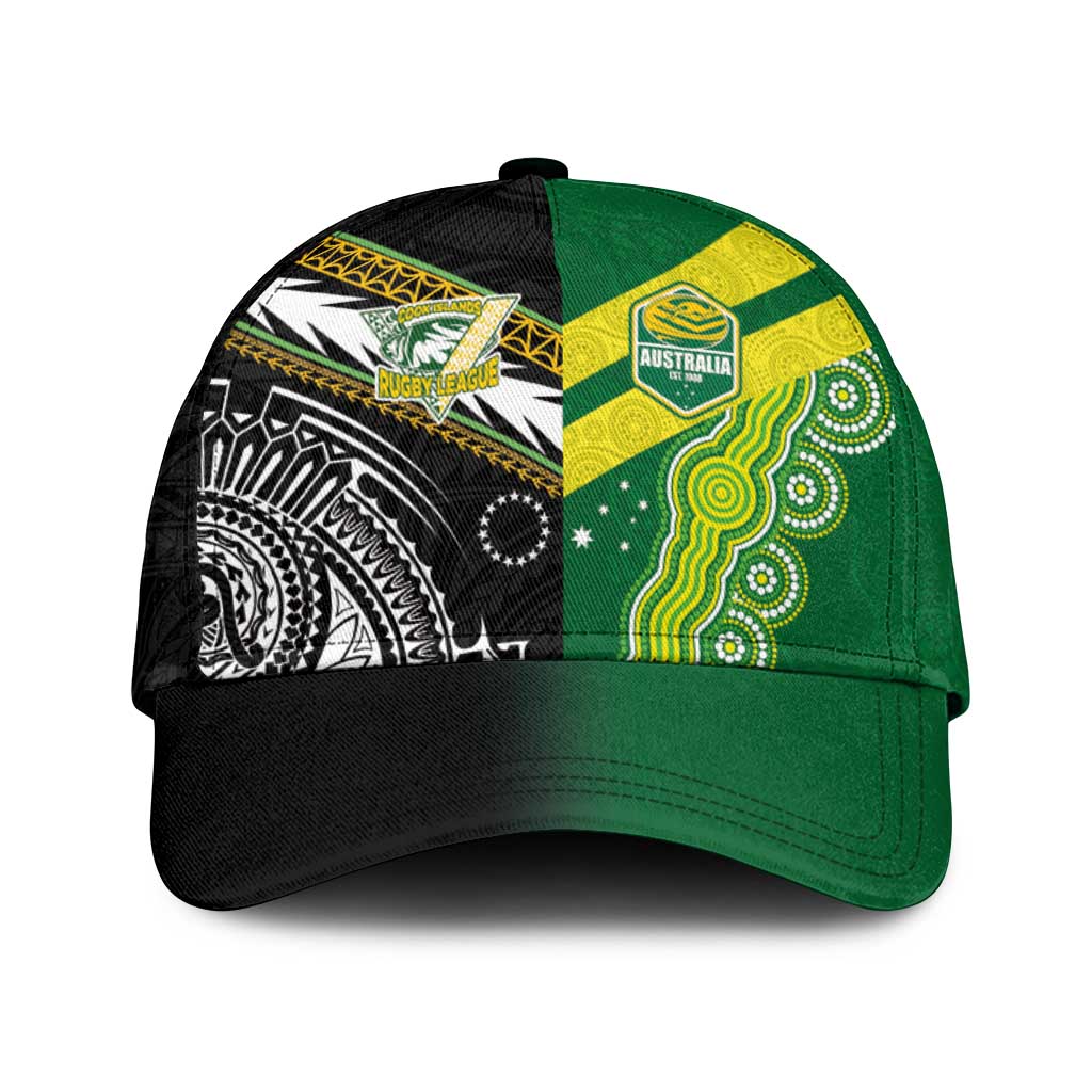 Cook Islands and Australia Rugby Classic Cap Tatau Tribal with Aboriginal Chevron Sport Style LT03 Universal Fit Multicolor - Polynesian Pride