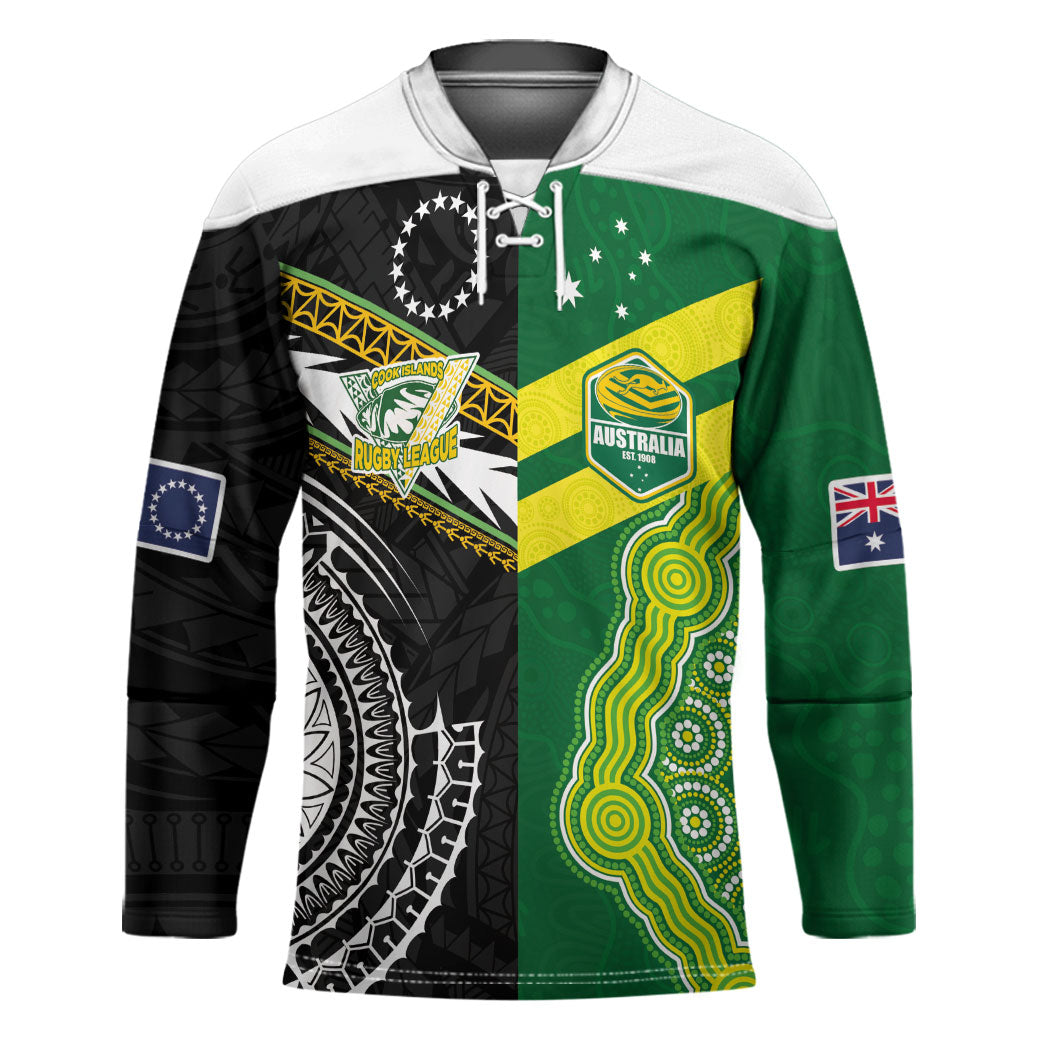 Custom Rugby Cook Islands and Australia Hockey Jersey Tatau Tribal with Aboriginal Chevron Sport Style LT03 Unisex Multicolor - Polynesian Pride