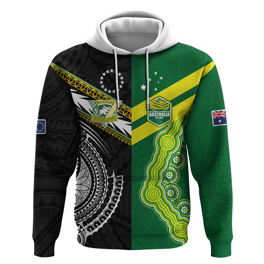 Custom Rugby Cook Islands and Australia Hoodie Tatau Tribal with Aboriginal Chevron Sport Style LT03 Pullover Hoodie Multicolor - Polynesian Pride