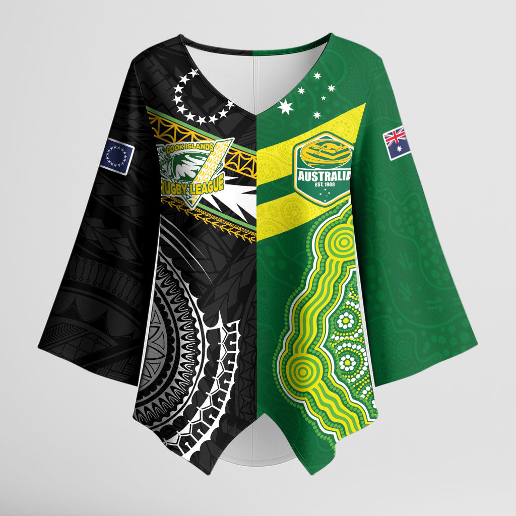 Custom Rugby Cook Islands and Australia Kimono Sleeve Blouse Tatau Tribal with Aboriginal Chevron Sport Style LT03 Female Multicolor - Polynesian Pride