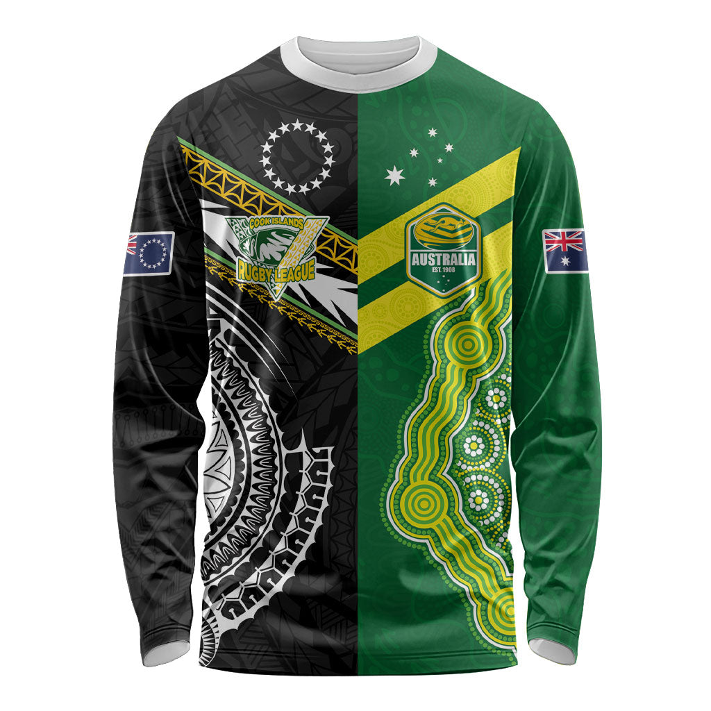 Custom Rugby Cook Islands and Australia Long Sleeve Shirt Tatau Tribal with Aboriginal Chevron Sport Style LT03 Unisex Multicolor - Polynesian Pride