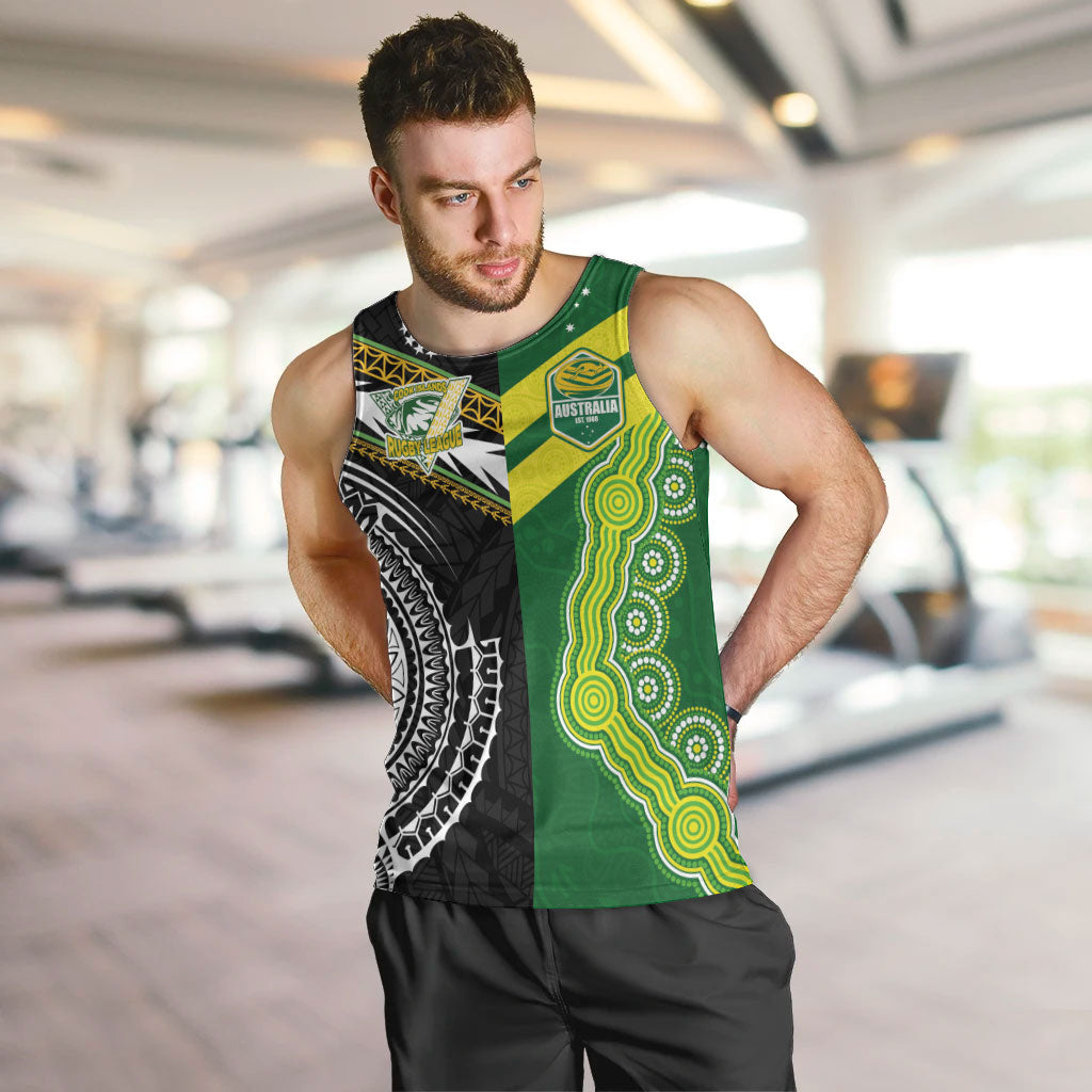 Custom Rugby Cook Islands and Australia Men Tank Top Tatau Tribal with Aboriginal Chevron Sport Style LT03 Multicolor - Polynesian Pride