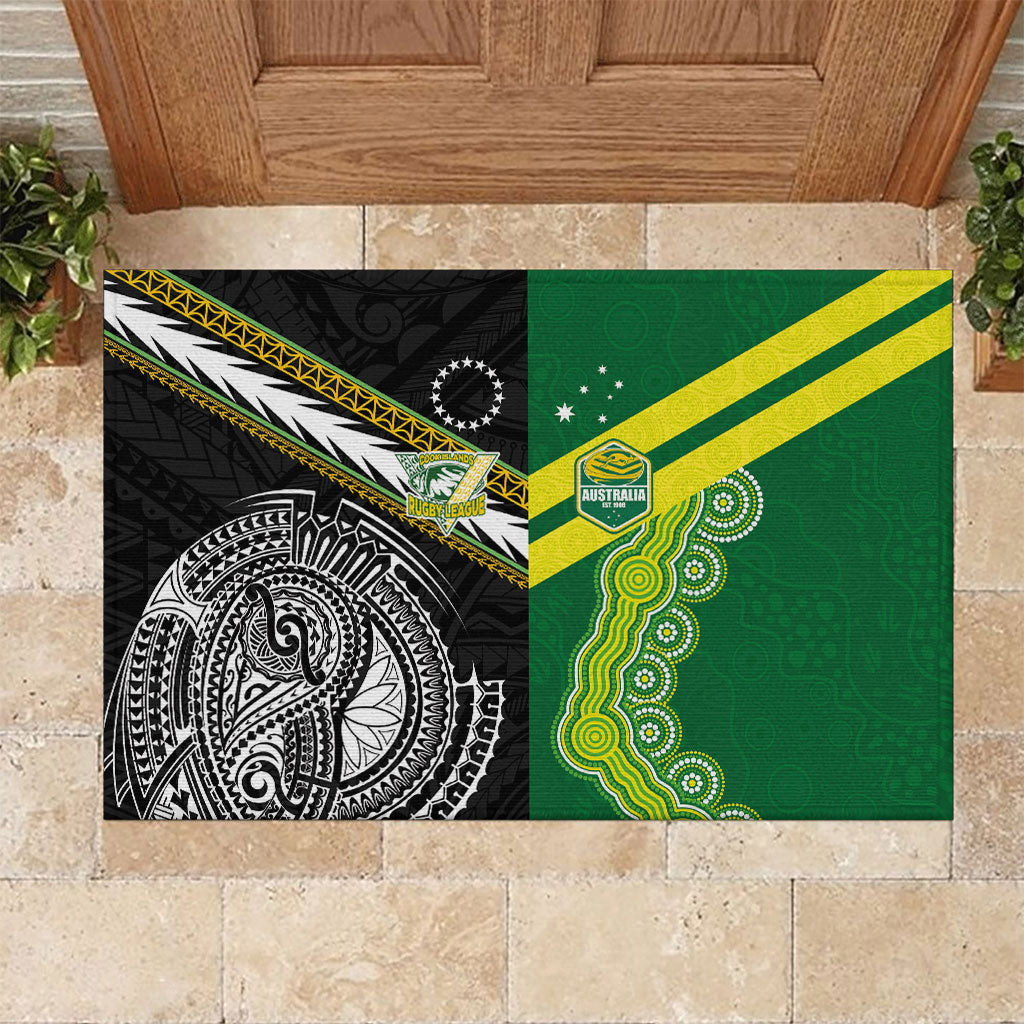 Rugby Cook Islands and Australia Rubber Doormat Tatau Tribal with Aboriginal Chevron Sport Style LT03 Multicolor - Polynesian Pride