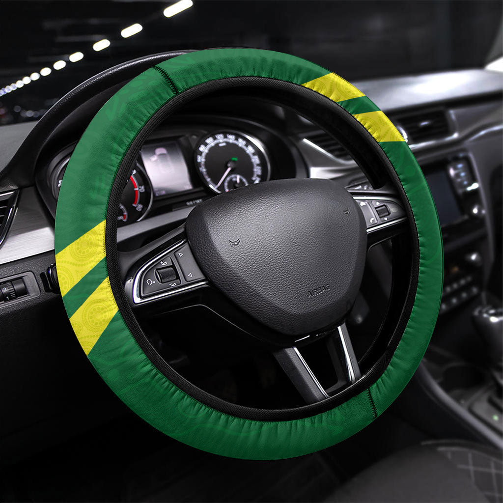 Rugby Cook Islands and Australia Steering Wheel Cover Tatau Tribal with Aboriginal Chevron Sport Style LT03 Universal Fit Multicolor - Polynesian Pride