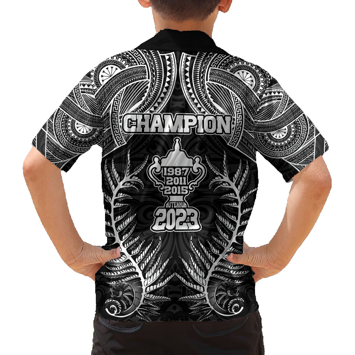 New Zealand Rugby Family Matching Puletasi Dress and Hawaiian Shirt Aotearoa Champion Cup History with Silver Fern LT03 - Polynesian Pride