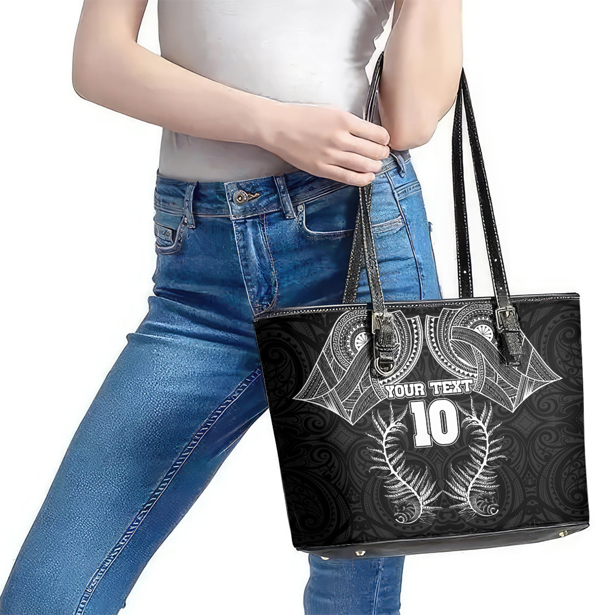 Custom New Zealand Rugby Leather Tote Bag Aotearoa Champion Cup History with Silver Fern LT03 - Polynesian Pride