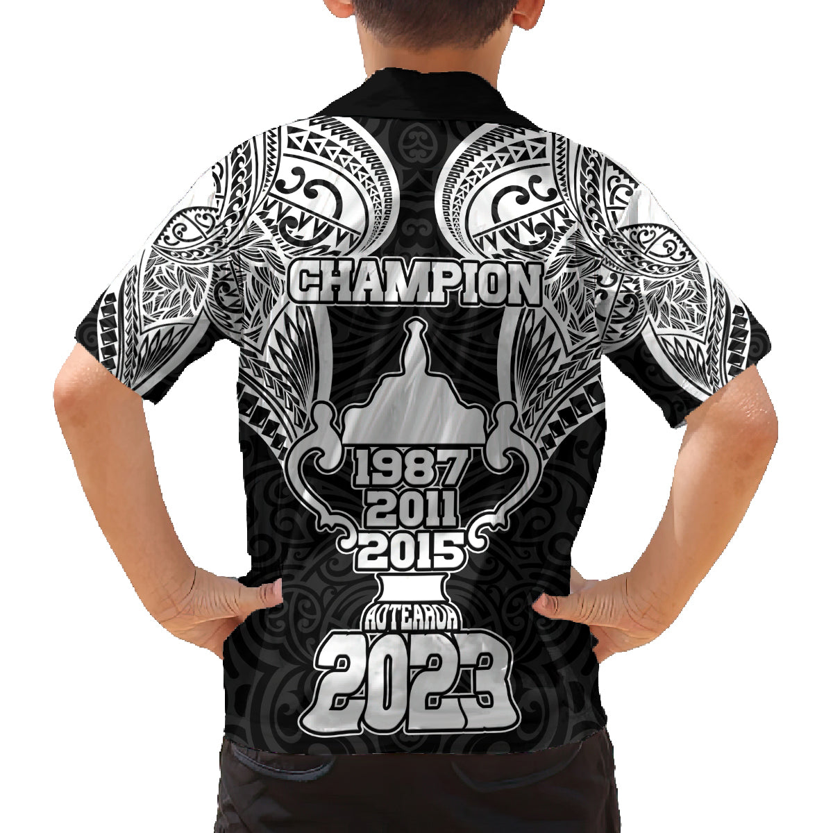 New Zealand Rugby Family Matching Long Sleeve Bodycon Dress and Hawaiian Shirt Aotearoa Champion Cup History with Haka Dance LT03 - Polynesian Pride