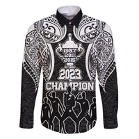 New Zealand Rugby Family Matching Summer Maxi Dress and Hawaiian Shirt Aotearoa Champion Cup History with Haka Dance LT03 Dad's Shirt - Long Sleeve Black - Polynesian Pride