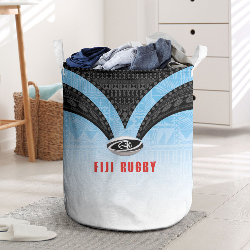 Fijian Rugby Laundry Basket Tapa Pattern Retro Sporty Style LT03 White - Polynesian Pride