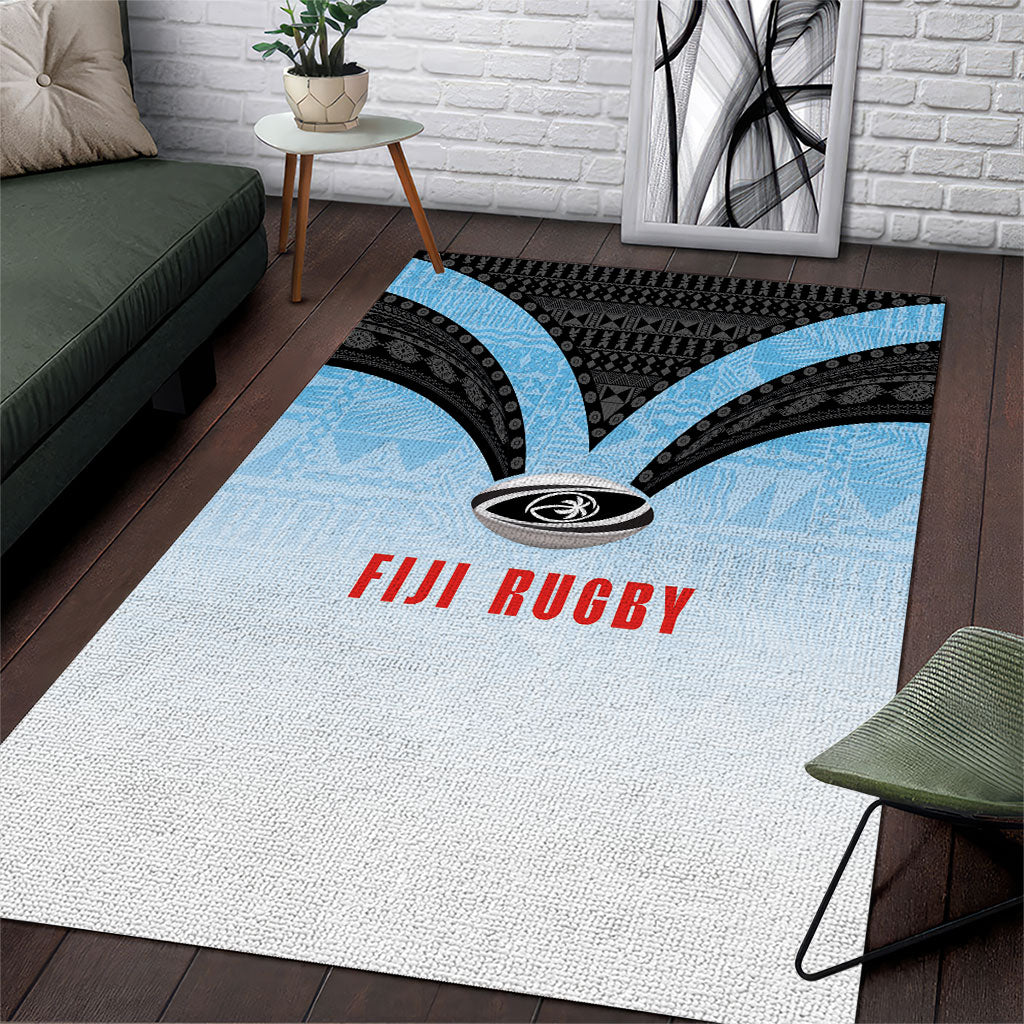 Fijian Rugby Area Rug Tapa Pattern Retro Sporty Style LT03 White - Polynesian Pride