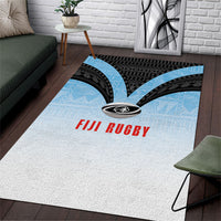 Fijian Rugby Area Rug Tapa Pattern Retro Sporty Style LT03 White - Polynesian Pride