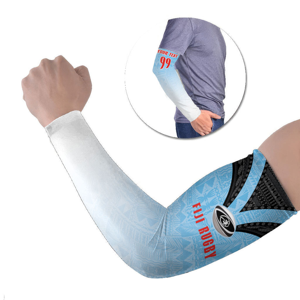 Custom Fijian Rugby Arm Sleeves Tapa Pattern Retro Sporty Style LT03 Set of 2 White - Polynesian Pride