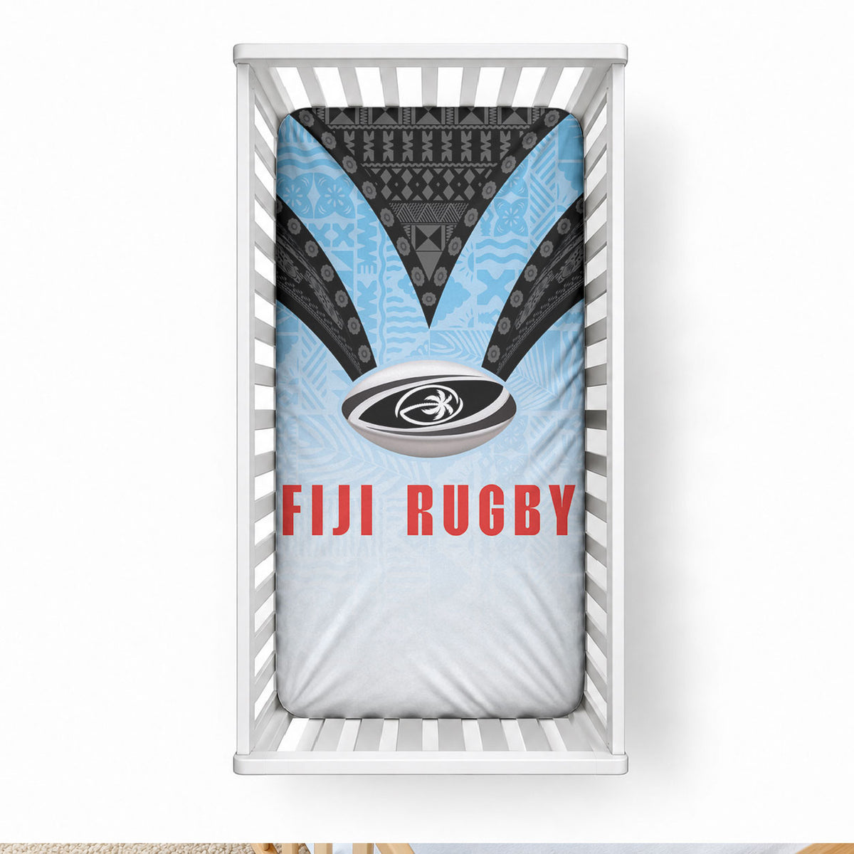 Fijian Rugby Baby Bed Cover Tapa Pattern Retro Sporty Style LT03 28 × 52 in White - Polynesian Pride