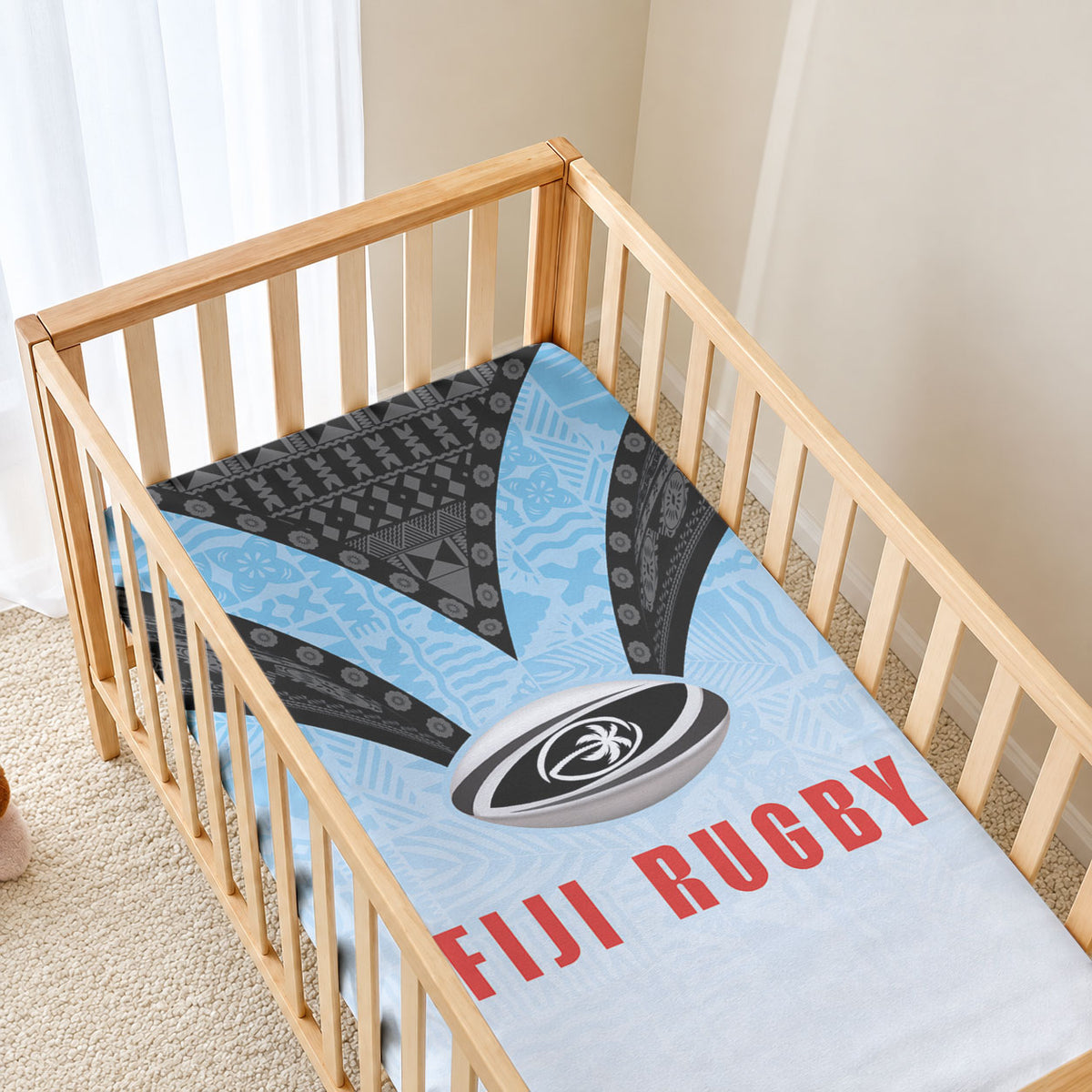 Fijian Rugby Baby Bed Cover Tapa Pattern Retro Sporty Style LT03 - Polynesian Pride