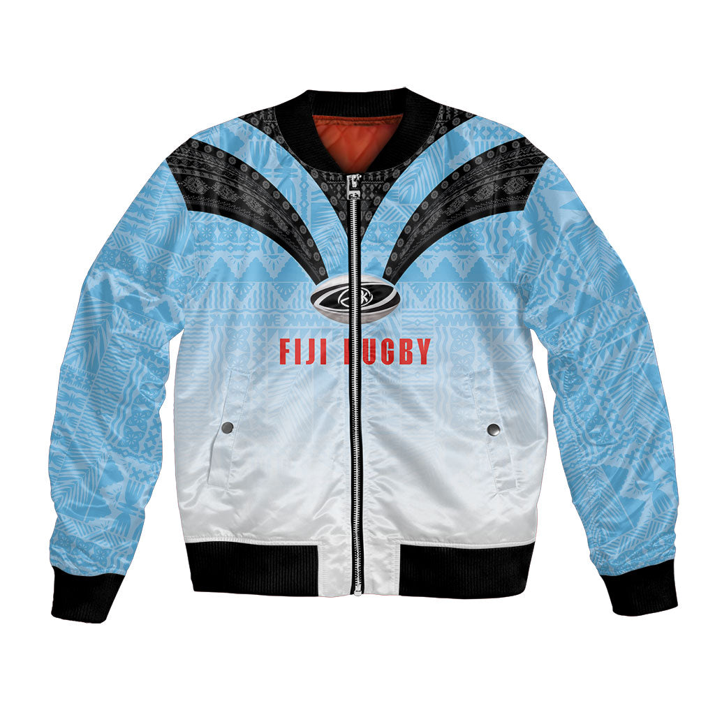 Custom Fijian Rugby Bomber Jacket Tapa Pattern Retro Sporty Style LT03 Unisex White - Polynesian Pride