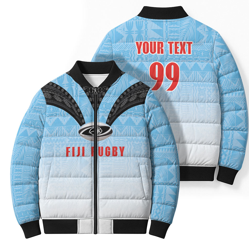 Custom Fijian Rugby Bomber Puffer Jacket Tapa Pattern Retro Sporty Style LT03 - Polynesian Pride