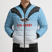 Custom Fijian Rugby Bomber Puffer Jacket Tapa Pattern Retro Sporty Style LT03 - Polynesian Pride