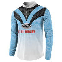 Custom Fijian Rugby Button Sweatshirt Tapa Pattern Retro Sporty Style LT03 - Polynesian Pride