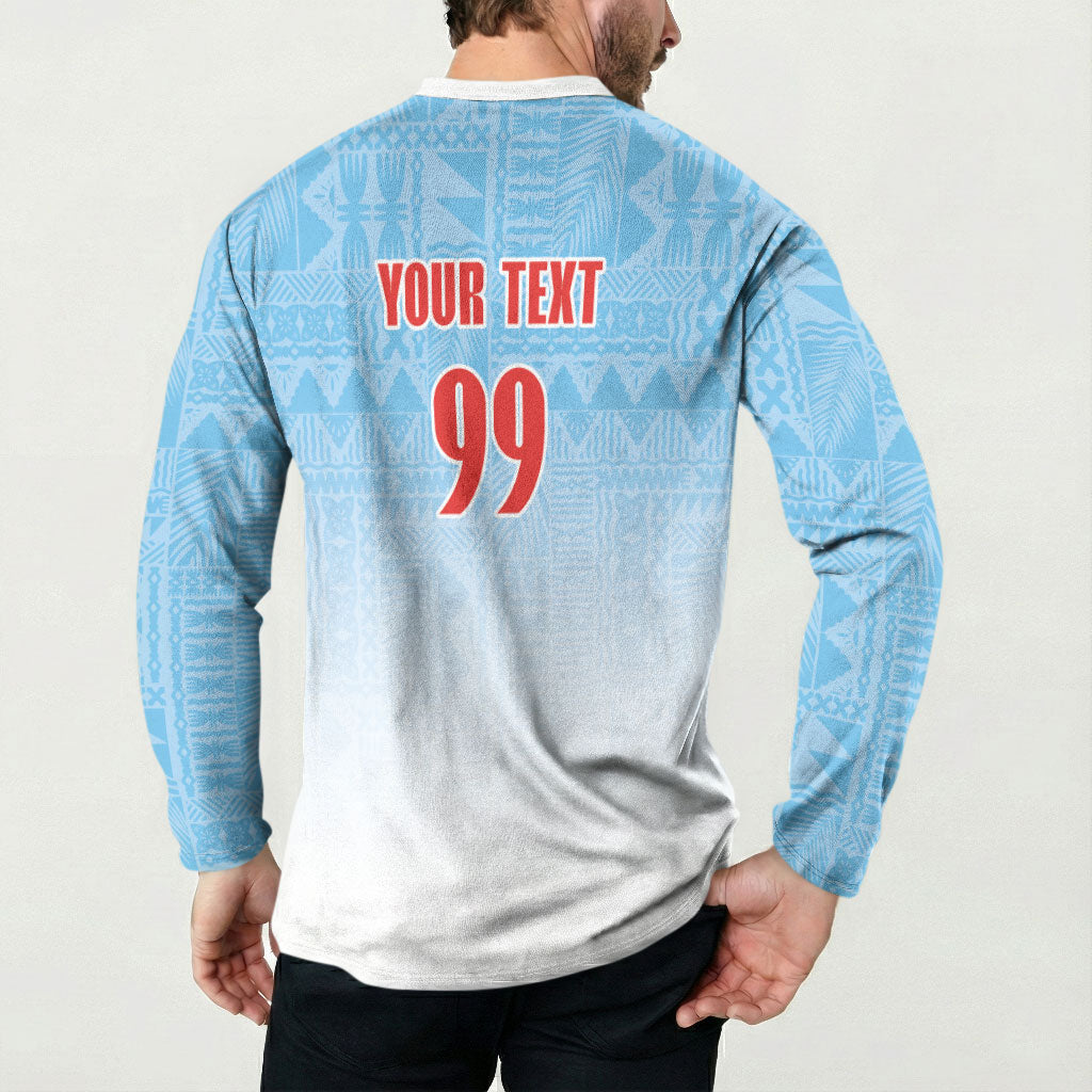 Custom Fijian Rugby Button Sweatshirt Tapa Pattern Retro Sporty Style LT03 - Polynesian Pride