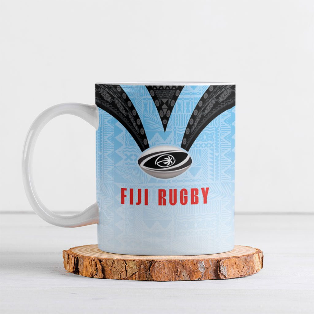 Custom Fijian Rugby Ceramic Mug Tapa Pattern Retro Sporty Style LT03 White - Polynesian Pride