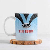 Custom Fijian Rugby Ceramic Mug Tapa Pattern Retro Sporty Style LT03 White - Polynesian Pride