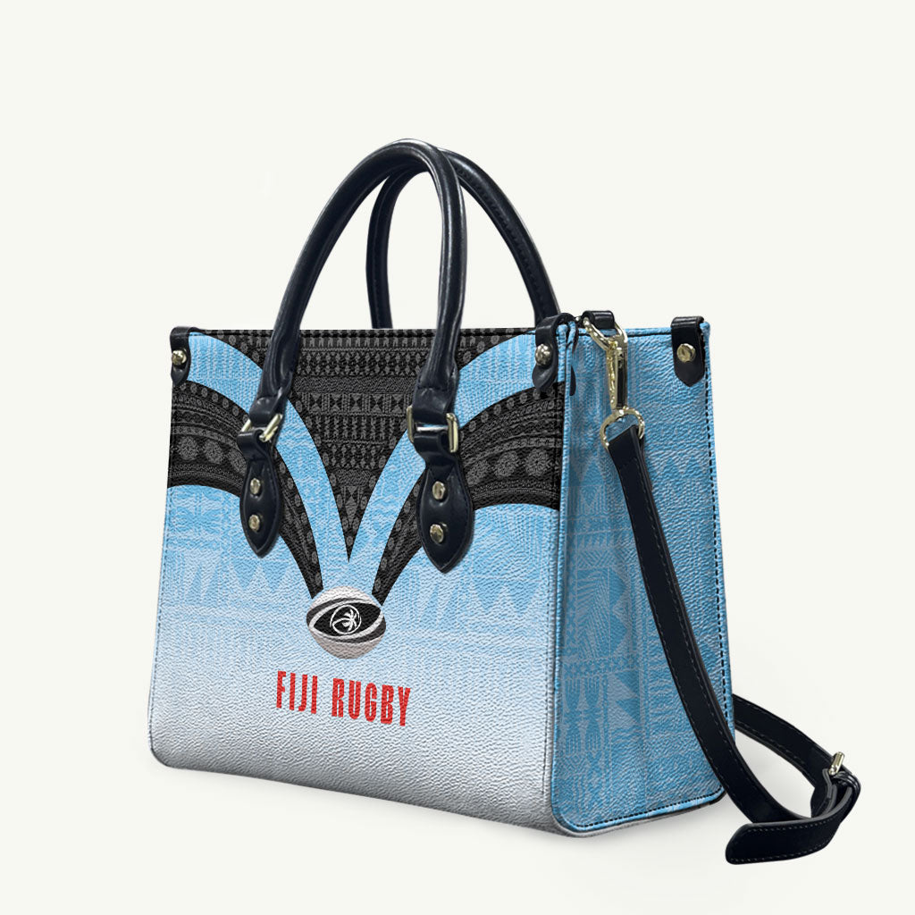 Fijian Rugby Leather Bag Tapa Pattern Retro Sporty Style LT03 White - Polynesian Pride