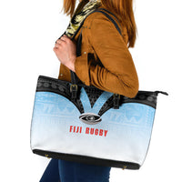 Fijian Rugby Leather Tote Bag Tapa Pattern Retro Sporty Style LT03 White - Polynesian Pride