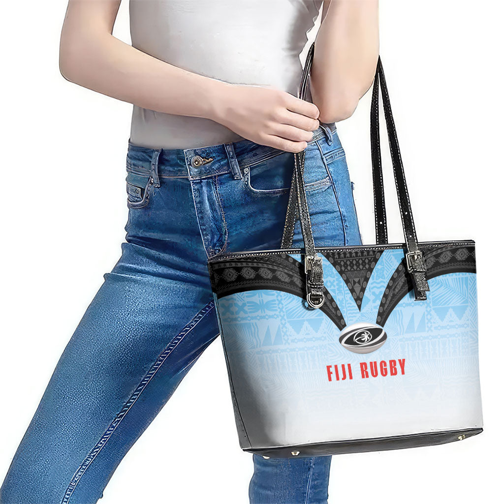 Fijian Rugby Leather Tote Bag Tapa Pattern Retro Sporty Style LT03 - Polynesian Pride
