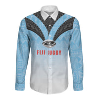 Custom Fijian Rugby Long Sleeve Button Shirt Tapa Pattern Retro Sporty Style LT03 Unisex White - Polynesian Pride