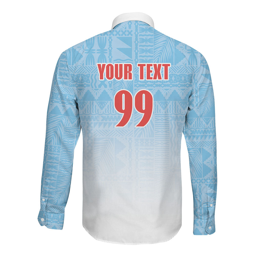 Custom Fijian Rugby Long Sleeve Button Shirt Tapa Pattern Retro Sporty Style LT03 - Polynesian Pride