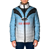 Custom Fijian Rugby Padded Jacket Tapa Pattern Retro Sporty Style LT03 Men White - Polynesian Pride