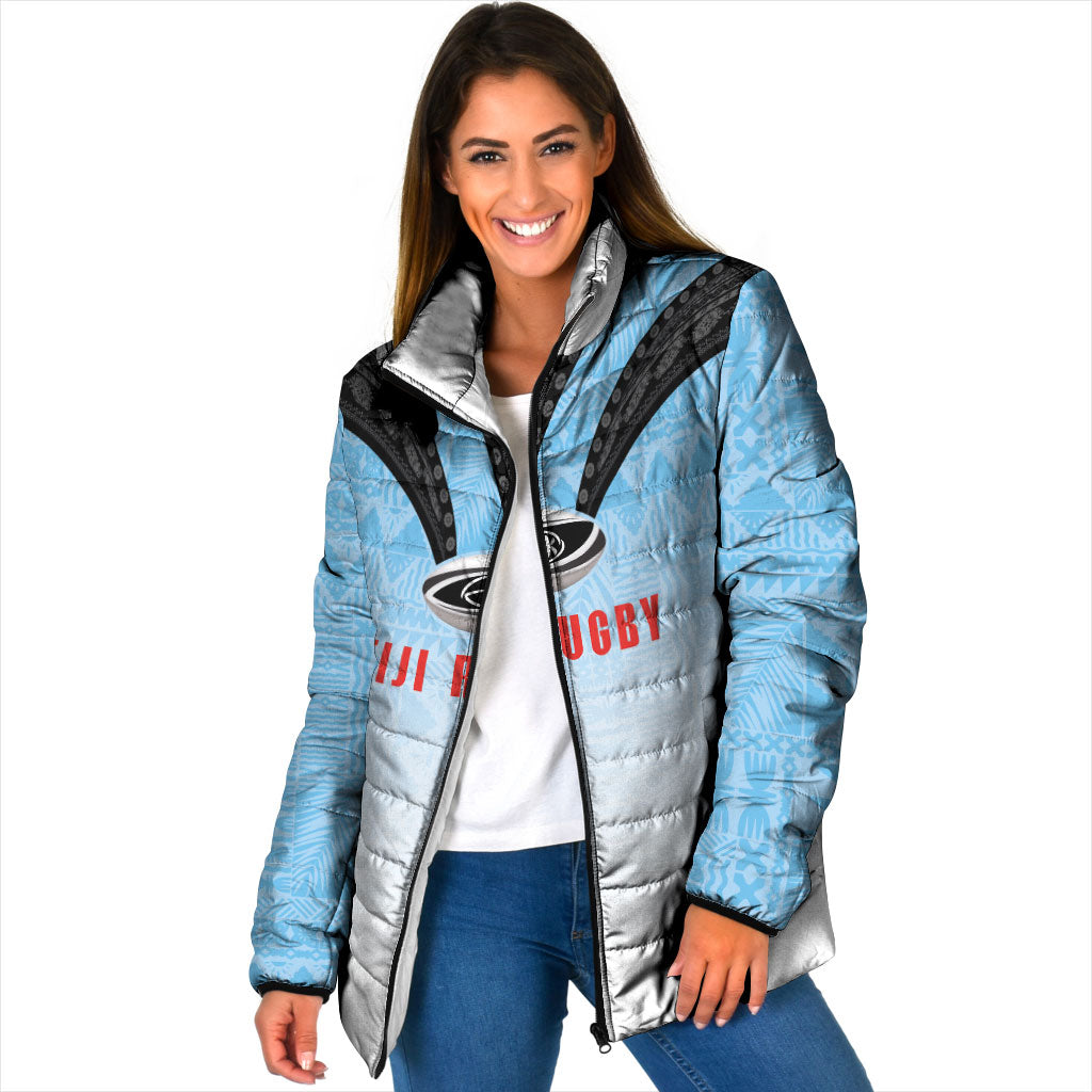 Custom Fijian Rugby Padded Jacket Tapa Pattern Retro Sporty Style LT03 Women White - Polynesian Pride