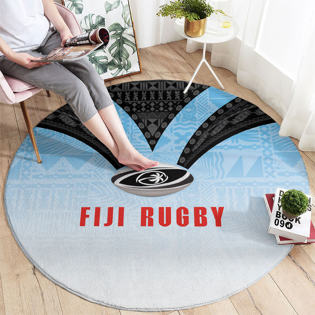 Fijian Rugby Round Carpet Tapa Pattern Retro Sporty Style LT03 - Polynesian Pride