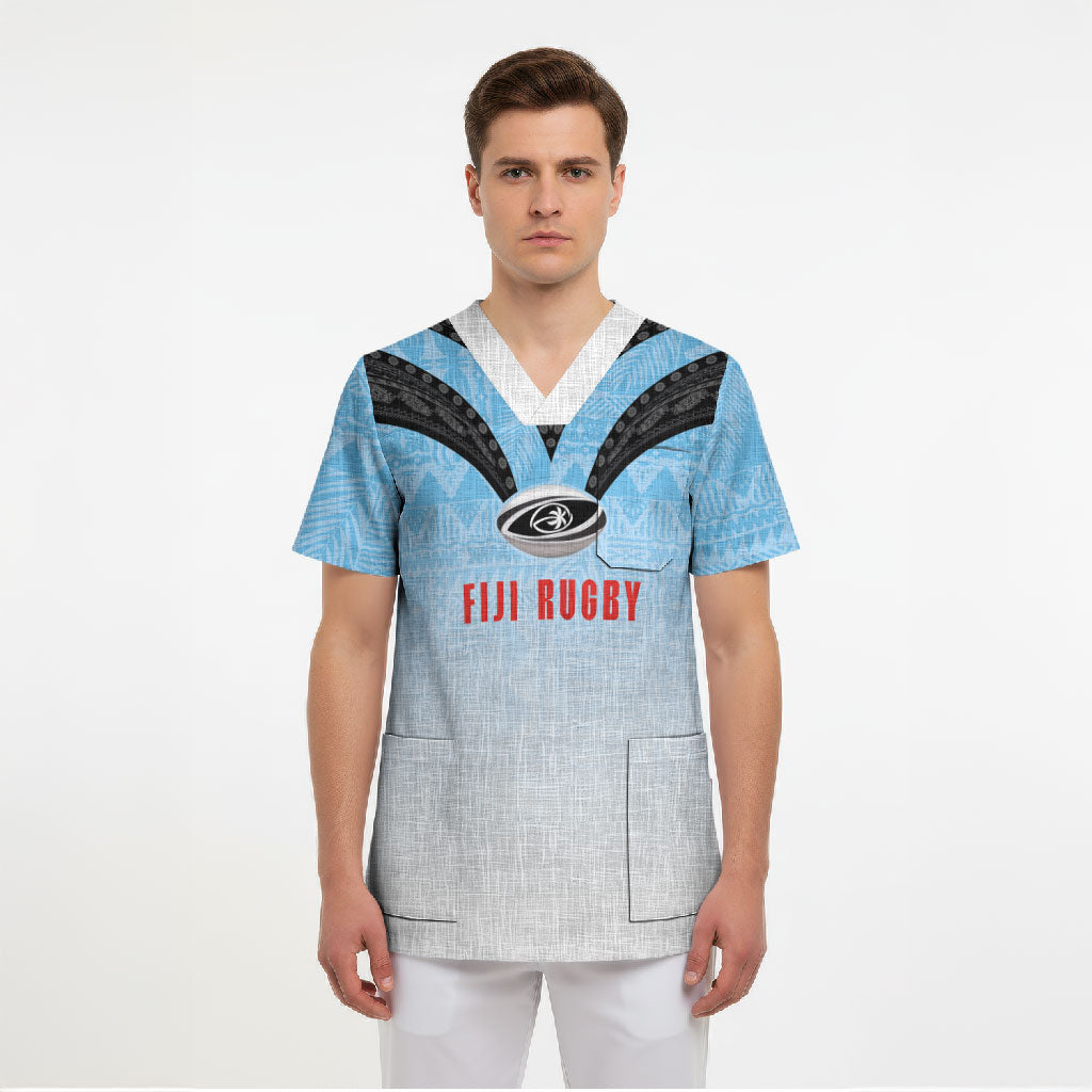 Custom Fijian Rugby Scrub Top Tapa Pattern Retro Sporty Style LT03 - Polynesian Pride