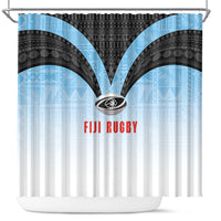 Fijian Rugby Shower Curtain Tapa Pattern Retro Sporty Style LT03 White - Polynesian Pride