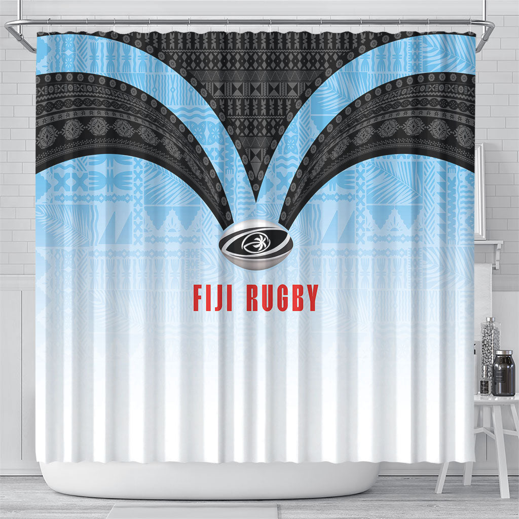 Fijian Rugby Shower Curtain Tapa Pattern Retro Sporty Style LT03 - Polynesian Pride
