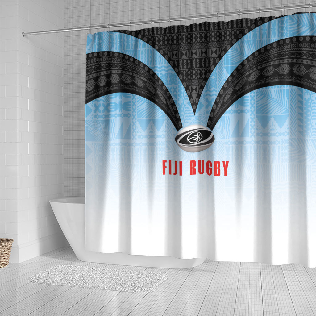 Fijian Rugby Shower Curtain Tapa Pattern Retro Sporty Style LT03 - Polynesian Pride