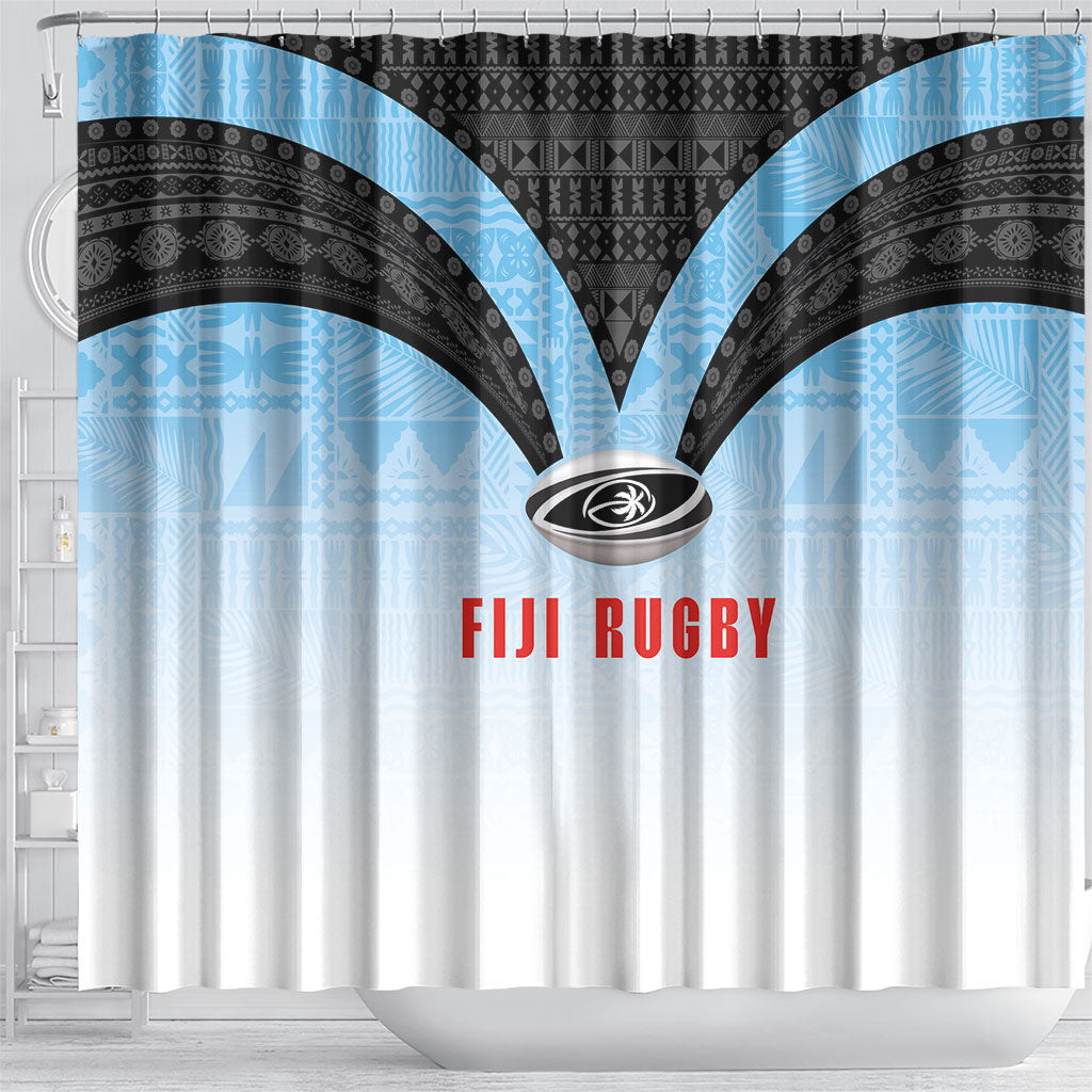 Fijian Rugby Shower Curtain Tapa Pattern Retro Sporty Style LT03 - Polynesian Pride