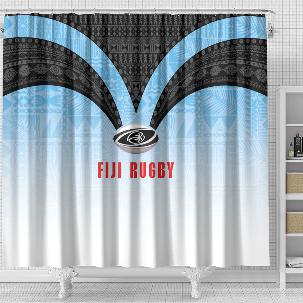 Fijian Rugby Shower Curtain Tapa Pattern Retro Sporty Style LT03 - Polynesian Pride