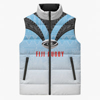 Custom Fijian Rugby Sleeveless Puffer Jacket Tapa Pattern Retro Sporty Style LT03 Unisex White - Polynesian Pride