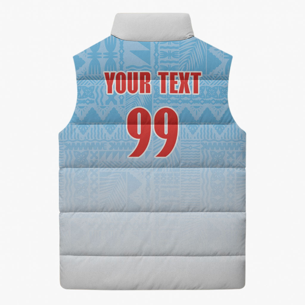 Custom Fijian Rugby Sleeveless Puffer Jacket Tapa Pattern Retro Sporty Style LT03 - Polynesian Pride