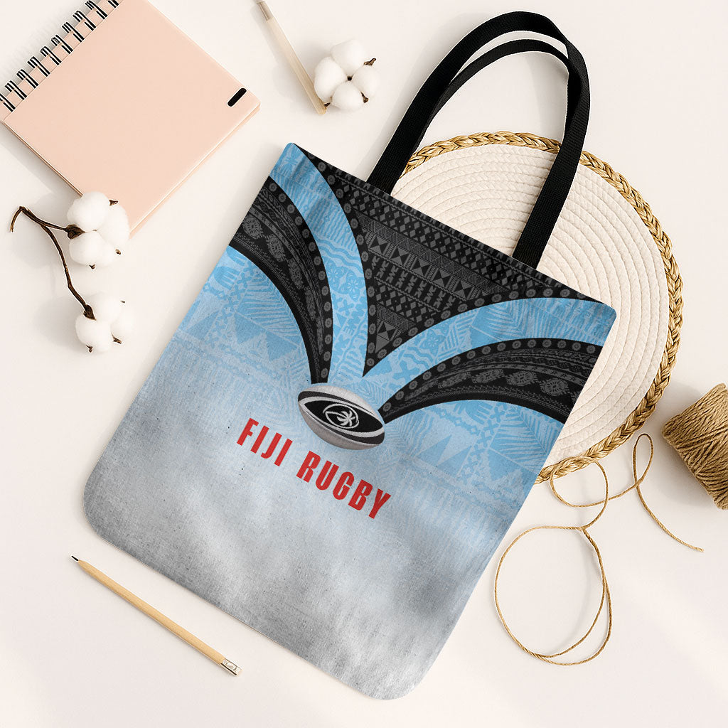 Fijian Rugby Tote Bag Tapa Pattern Retro Sporty Style LT03 Black Strap One Size White - Polynesian Pride