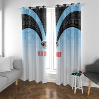 Fijian Rugby Window Curtain Tapa Pattern Retro Sporty Style LT03 With Grommets White - Polynesian Pride
