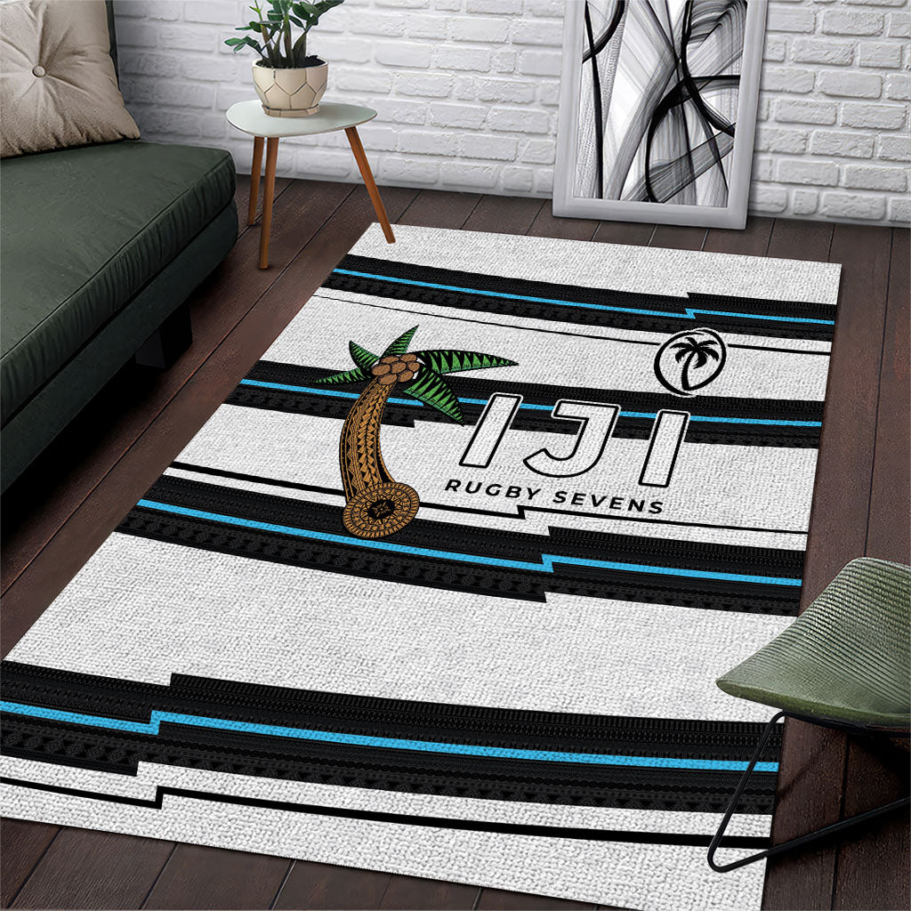 Fijian Rugby Sevens Area Rug Masi Tapa Pattern Stripes Sporty Style LT03 White - Polynesian Pride