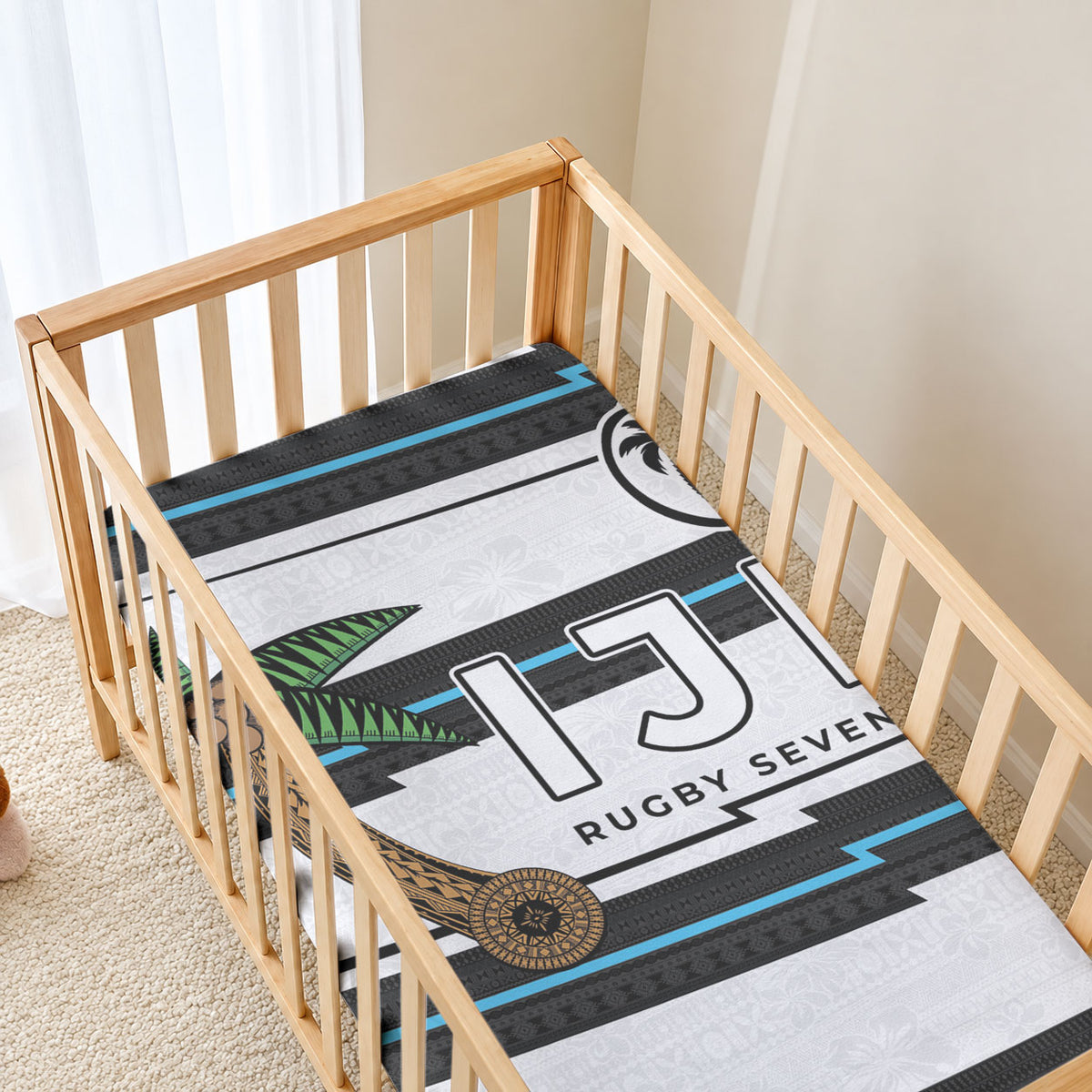 Fijian Rugby Sevens Baby Bed Cover Masi Tapa Pattern Stripes Sporty Style LT03 - Polynesian Pride