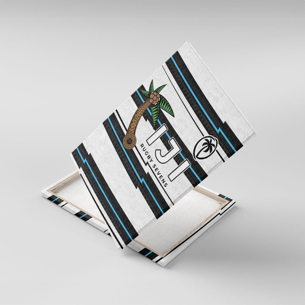 Fijian Rugby Sevens Canvas Wall Art Masi Tapa Pattern Stripes Sporty Style LT03 With Frame White - Polynesian Pride