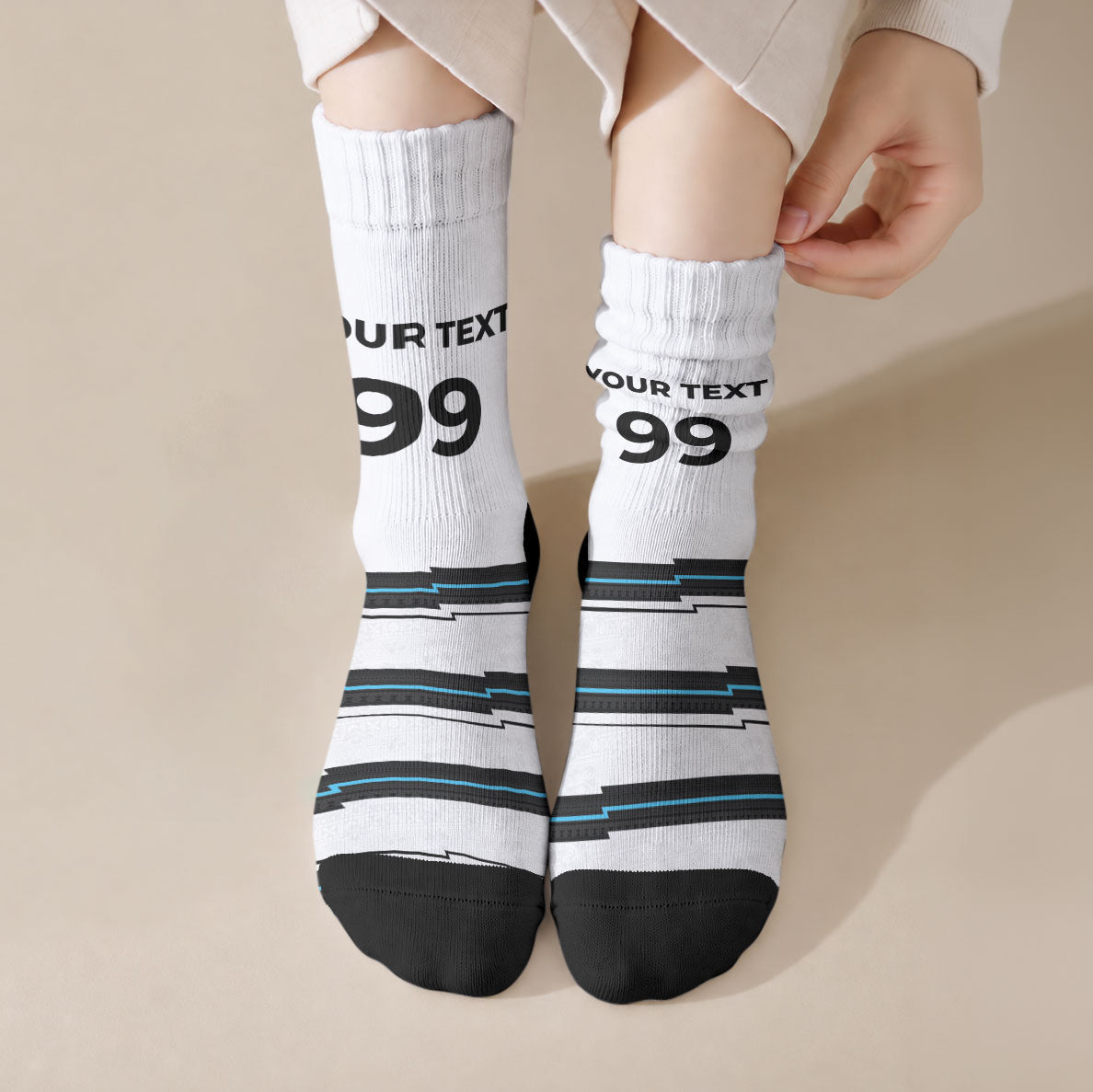 Custom Fijian Rugby Sevens Crew Socks Masi Tapa Pattern Stripes Sporty Style LT03 Crew Socks White - Polynesian Pride